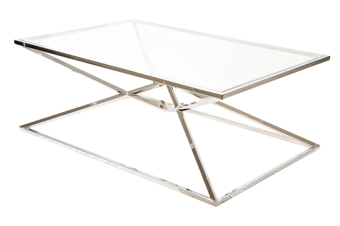 Pyramid Wohnzimmertisch Silber oder Gold Mit Glas 80cm x 120cm