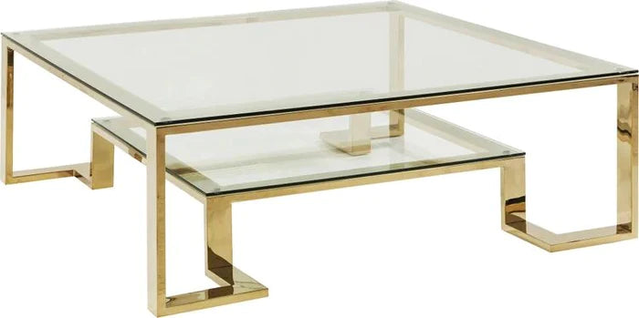 Amaris Couchtisch 90cm x 90 cm in Gold mit durchsichtiger Platte